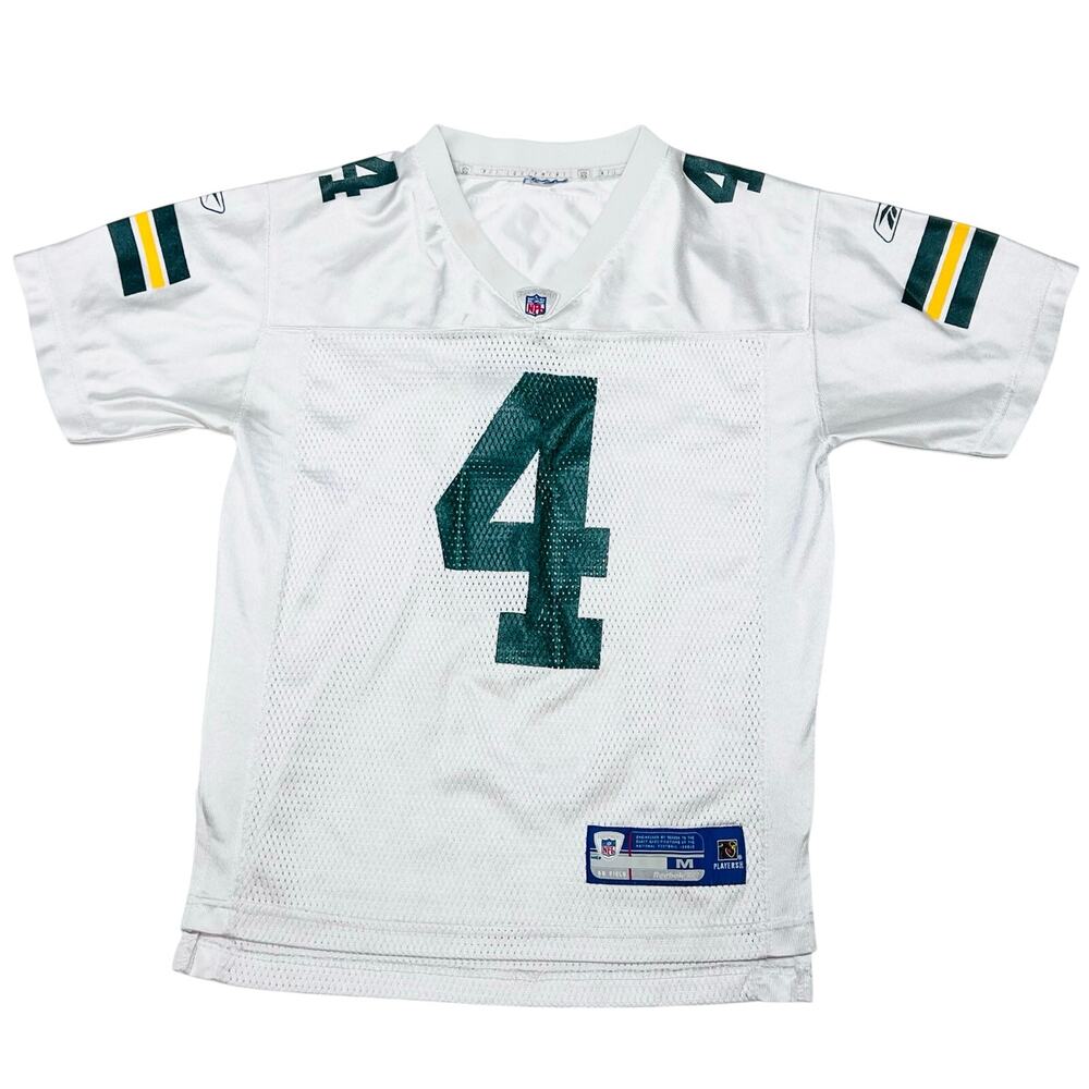 Green Bay Packers Jersey Brett Favre Youth Medium Reebok #4 Away White 1990s